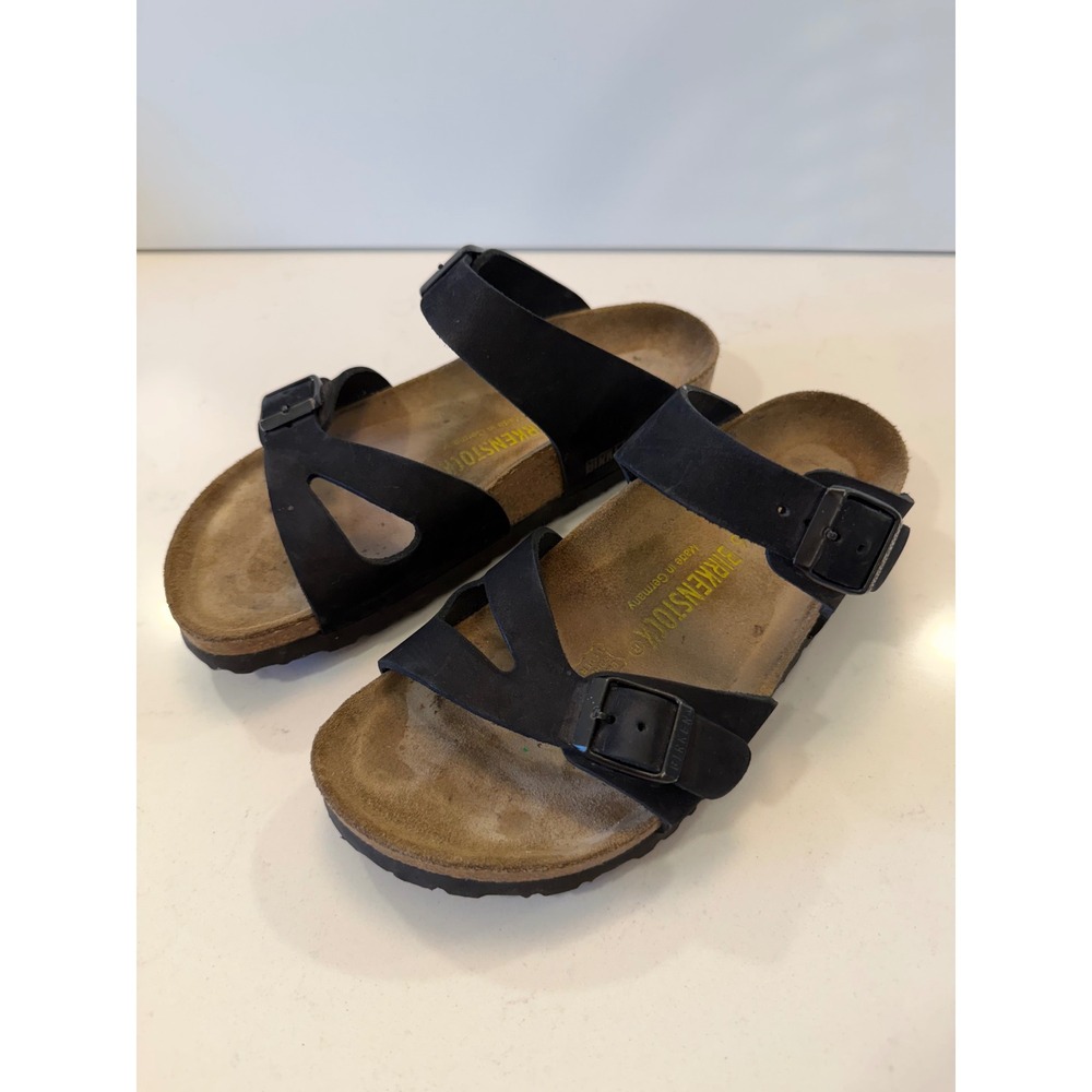 Birkenstock Atlanta Black Nubuck Soft Footbed Sandals Size 36 L5